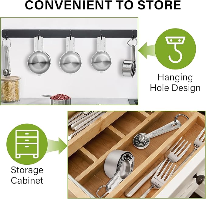 Vakoo 13-Piece Stainless Steel Measuring Cups and Spoons Set - Stackable & Nesting, U.S./Metric Dual Markings, Dishwasher Safe, Kitchen Gadgets for Baking & Cooking