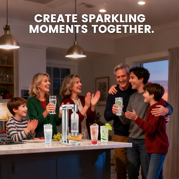 Manual Soda Maker Sparkling Water Machine, Elegant Stainless Steel Carbonator for Home Use, Easy Install, Compatible with 60L CO2 Cylinder (Not Included) & PET Bottle