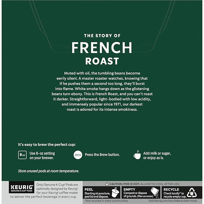 Starbucks K-Cup Coffee Pods, Dark Roast Coffee, French Roast, 100% Arabica, 1 box (32 pods)