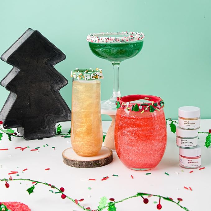 Sweets Indeed Edible Glitter, Perfect for Drinks, Cocktails, Beverages & Cake Decorating, Dessert Cake Topper, 4 grams, 3 Pack (Christmas) (Christmas) (Christmas)