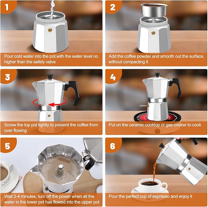 3 Cup Aluminum Espresso Stovetop Moka Pot Express Coffee Maker Percolator Italian Classic Mocha Coffee Machine for Italian and Cuban Cafe Brewing for Home & Camping 150ml 5oz
