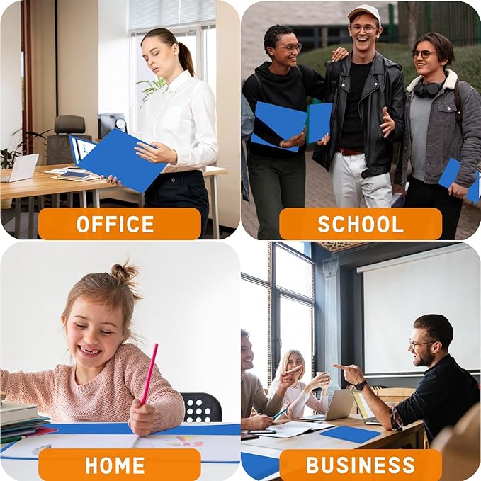 Zzrywuty File Folders with Pockets Letter Size, 100-Pack Paper Folders with Card Slot, Two Pocket Folders for School Students, Businessmen, Home and Office Workers(Blue)