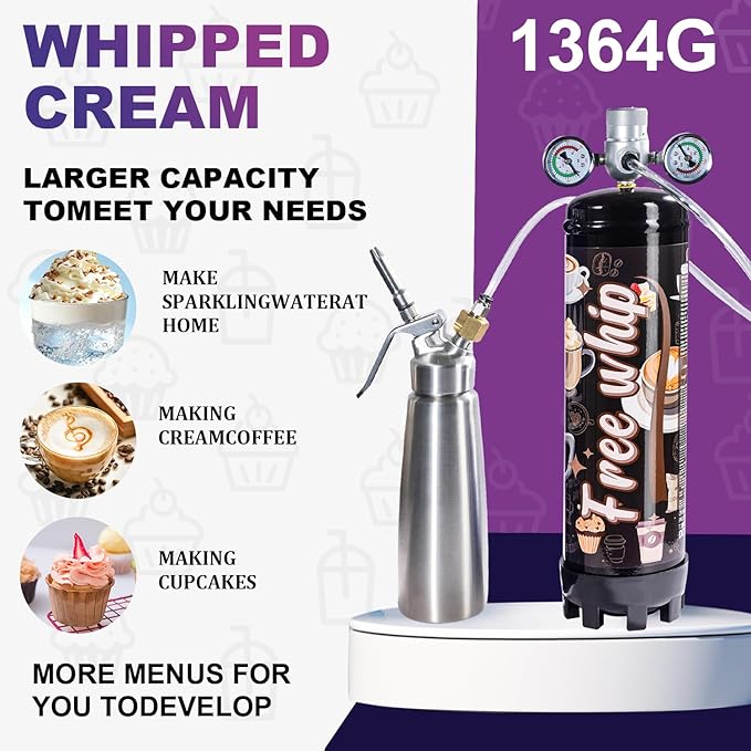 2.2L Whipped Cream Charger 1364G Whip Cream Charger Cartridges Whip Cream Charger Cylinder Food Grade Original Flavor (99.99% purity gas) 2-Count