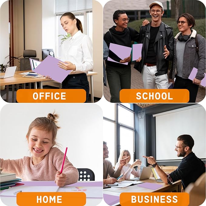 Zzrywuty File Folders with Pockets Letter Size, 50-Pack Paper Folders with Card Slot, Two Pocket Folders for School Students, Businessmen, Home and Office Workers(Purple)