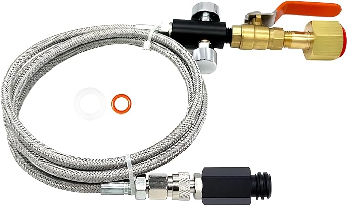 Soda Maker Adapter Hose Kit with Flow Control Ball Valve and 60inch Stainless Steel Hose,Carbonated Water Machine Co2 Tank Adapter Compatible with Jet One Touch Fizzi Aqua Fizz Blue Cylinder