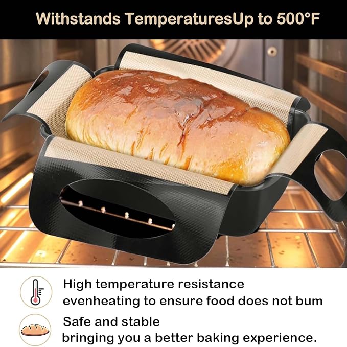 2Pcs Reusable Silicone Bread Loaf Pan Liner Food-Grade Silicone Bread Sling, Loaf Pan Lifters,Bread Mat-Non-stick Mat Easy Clean Sourdough Transfer Tool with 4 Handles Fits 9x5 Or 1.5lb Loaf Pans
