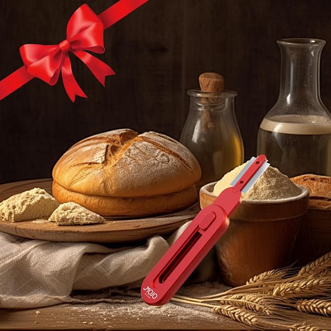 MOJOHAND Bread lame for Dough, Magnetic & Reusable Bread Lame Dough Scoring Tool, Anti-Slip Handle with Long Retractable Razor blades, Sourdough Scoring tool for Bread Making(Red)