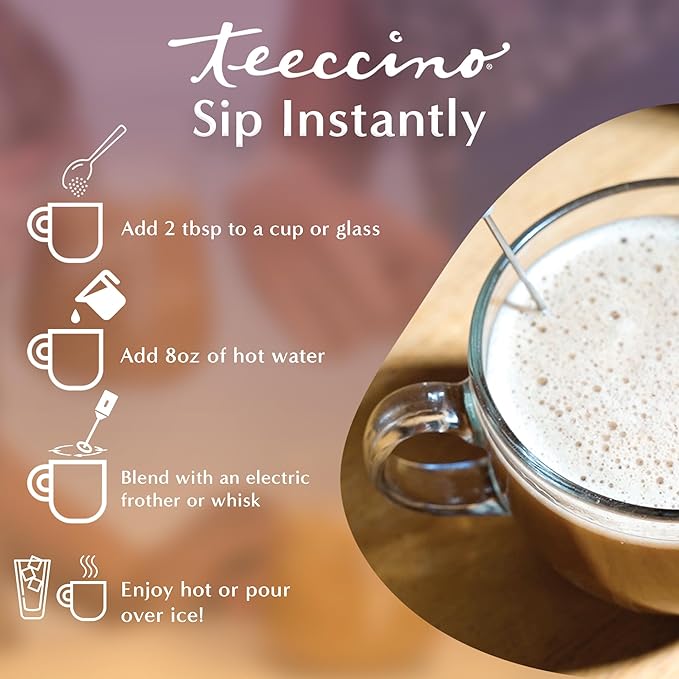 Teeccino Organic Instant Hazelnut Herbal Latte – 14 Servings – Creamy Oat & Coconut Latte Plus MCT Oil with Buttery Hazelnuts & Dates Accenting Roasted Chicory – Prebiotic, Caffeine-Free – 7.9 ounces