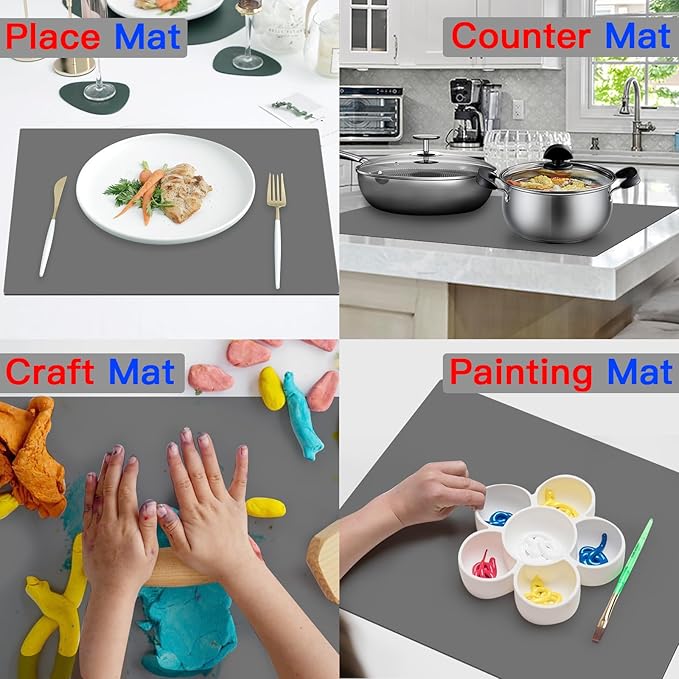 2MM Extra Thick Silicone Mats for Kitchen Counter, 23.6" x15.7" Non-Slip Waterproof Large Countertop Protector Mat, Heat Resistant Mat, Washable Silicone Craft Mat, Placemat, Baking Mat, Black