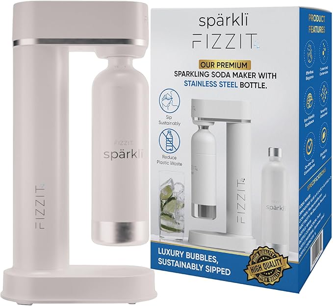 White Stainless Steel Sparkling Water Maker Soda Maker Includes 1 x CO2 Cylinder & 1L White Stainless Steel Bottle