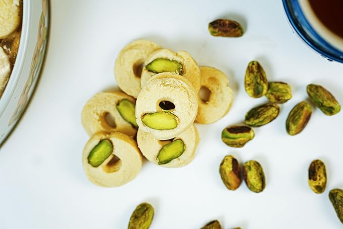 Zaitoune Ghraybeh Cookies - 1.1 lb | Luxurious Traditional Middle Eastern Pistachio Shortbreads Handcrafted in Turkey | Beautiful Reusable Gift Tin | Perfect for Dessert | Great Sharing Present
