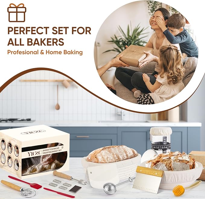 Bread Proofing Basket Set, Round 9" & Oval 10" Sourdough Proofing Basket for Bread Making Tools and Supplies, Sourdough Bread Baking Supplies, Ideal Basket Gift Set for Artisan Bakers