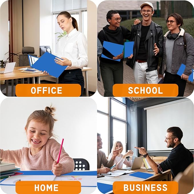 Zzrywuty File Folders with Pockets Letter Size, 25-Pack Paper Folders with Card Slot, Two Pocket Folders for School Students, Businessmen, Home and Office Workers(Blue)