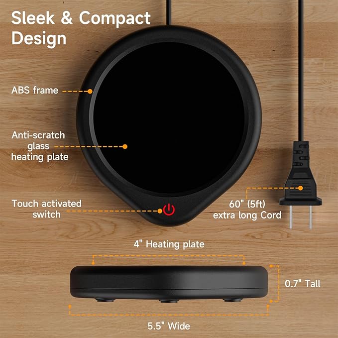 Coffee Mug Warmer, Cup Warmer for Desk with Auto Shut Off Smart Temperature Settings, Electric Beverage Tea Water Milk Heater for All Cups and Mugs, Heating Plate Candle Wax Warmer