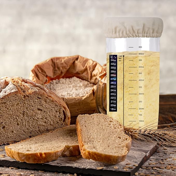24 OZ/2 Pack Pro Pack Pro Sourdough Starter Kit – Extra Thermometer Strips and Breathable Covers Included in Sourdough Starter Jar – A Perfect Sourdough Bread Starter Kit for Beginners to Expert