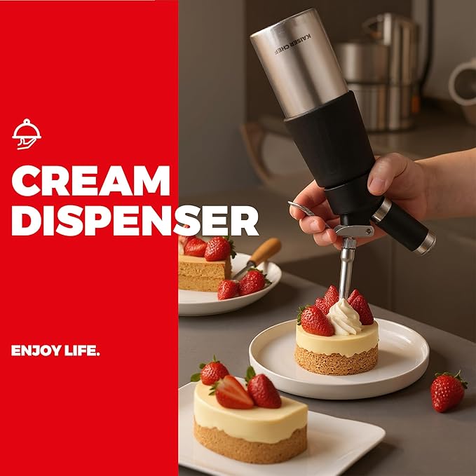 Whipped Cream Dispenser,Stainless Steel Bottle With Aluminum Head,1-Pint/500mL,Whip Cream Maker Canister with 3 Decorating Nozzles & Cleaning Brush - Need To Use N2O Chargers (Not Included) (500ml)