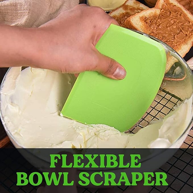 SURDOCA Dough Bench Scraper - 3P 7.1x4.9" Plastic Flexible Bowl Scraper, Sharp Edge & Angles Cake Scraper. Non-Slip Bakeware Decorating Tools Sculpting & Modeling Tools - Pure Yellow