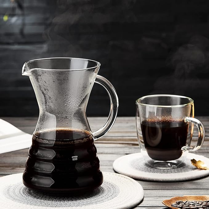 Unbreakable - Pour Over Coffee Maker with Permanent Stainless Filter 32 fl oz, Thickened Heat-Resistant Borosilicate Glass Dripper Coffee Brewer, Stovetop Safe