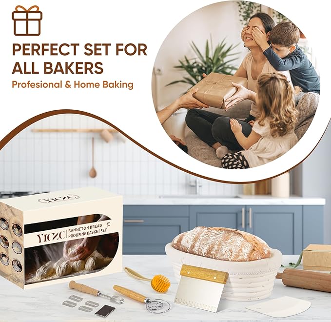 Bread Proofing Basket Set, Oval 10" Sourdough Proofing Basket for Bread Making Tools and Supplies, Sourdough Bread Baking Supplies, Ideal Basket Gift Set for Artisan Bakers