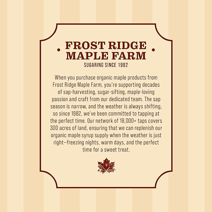 Frost Ridge Maple Farm, Organic Maple Syrup, Grade A, Quart (32 FL Oz), Dark Robust (formerly Grade B)