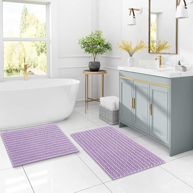 Arotive Luxury Chenille Bathroom Rug Mat, Extra Soft Thick Absorbent Shaggy Bath Rugs, Non-Slip Machine Wash Dry, Plush Bath Mats for Bathroom, Shower and Tub, 30x20, Light Purple