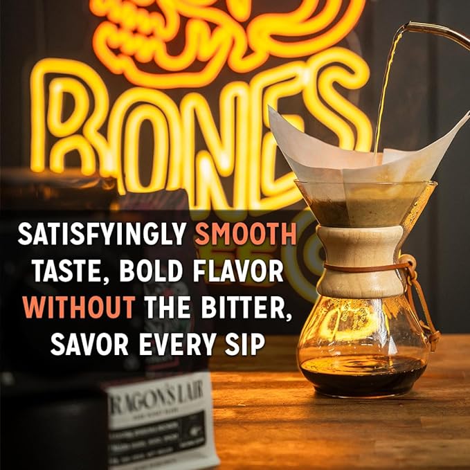 Bones Coffee Company Pear-Anormal, Caramel and Spiced Pear Flavored Coffee, Medium Roast Low Acid Arabica Beans Compatible with Auto drip and French Press Coffee Maker, 12 Oz Whole Bean