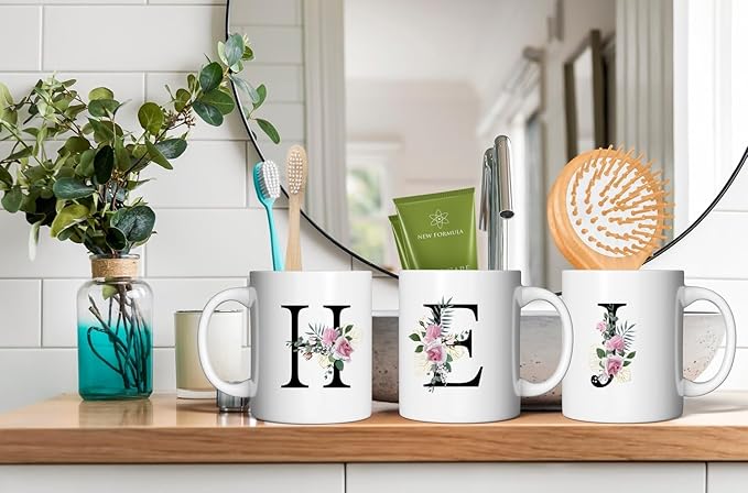 Retreez Initial A-Z Floral Botanical Bouquet Alphabet Monogrammed Monogram Mug 11 Oz Ceramic Tea Coffee Mugs - Appreciation Thank You Wedding Birthday Gifts for her friend coworker sister - P Initial