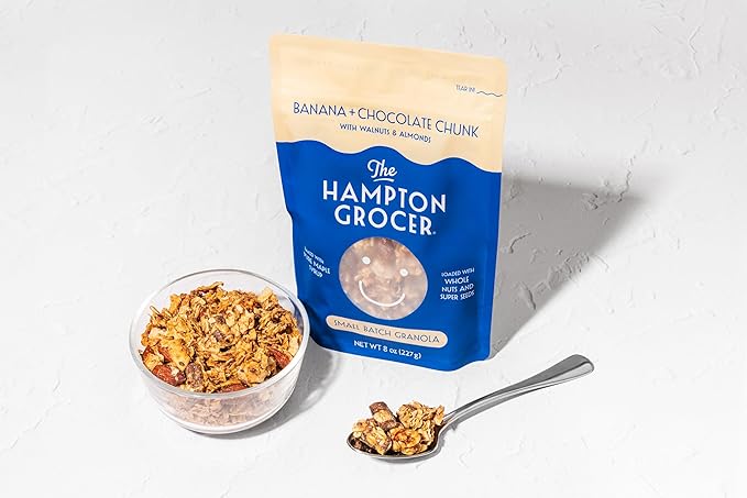 The Hampton Grocer Banana & Chocolate Chunk Granola, 3 pack - Gluten-Free, Dairy-Free, Made with Real Bananas, Walnuts & Maple Syrup - Crunchy, Small-Batch, 8oz