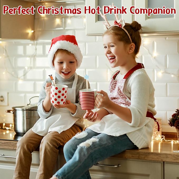 Mifoci 100 Pcs Christmas Wooded Coffee Stirrers Wood Cocktail Coffee Stir Sticks Disposable Stirring Sticks for Beverage Chocolate Hot Drink Party Supplies, 20 Styles (Vibrant Style)