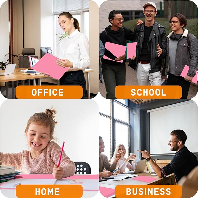Zzrywuty File Folders with Pockets Letter Size, 50-Pack Paper Folders with Card Slot, Two Pocket Folders for School Students, Businessmen, Home and Office Workers(Pink)