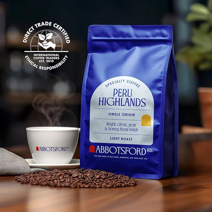 Peru Highlands Flavored Whole Bean Coffee, Light Roast Coffee Beans with Bright Citrus, Pear, and Honey Floral Finish, Single Origin 12 oz Bag, Perfect Andes Beans