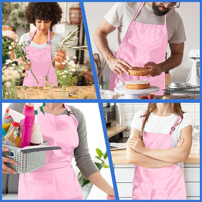 4 Pack Chef Apron, Adjustable Apron with 2 Pockets, Unisex Personalised Apron for Cooking, Kitchen, Restaurant