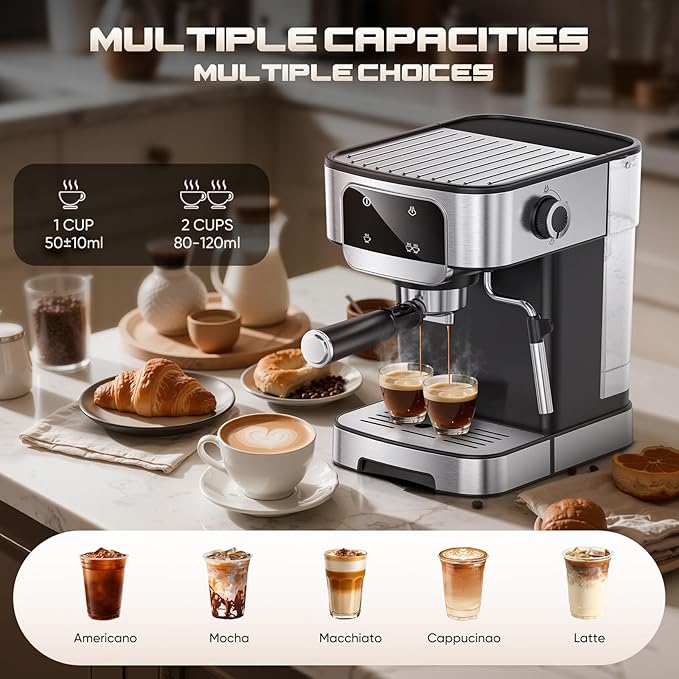 Espresso Machine 20 Bar, Professional Espresso Maker with Power Milk Frother,Compact Espresso Coffee Machine With LED Touch Screen for Home Latte, Cappuccino, 61OZ Removable Water Tank 2025