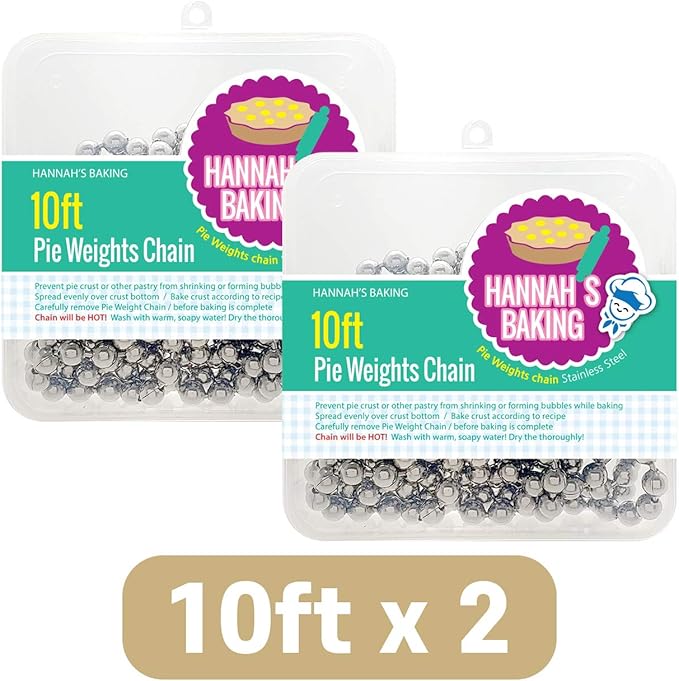 Durable Baking Supplies: 2 Pack Stainless Steel Chain Pie Weights, Reusable and Easy to Clean, Odorless, Safe Pie Weights for Pie Crusts, Oven Safe Baking Beads (10 feet)