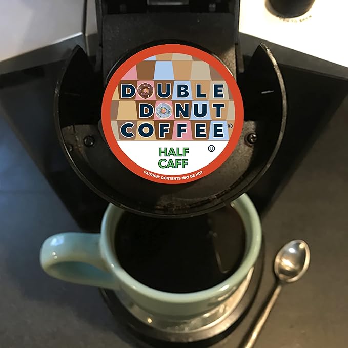 Double Donut Coffee Half Caff Coffee Pods, Single Serve Half Caffeine Coffee Pods For Keurig K Cup Brewers, Medium Roast, 24 Count pack of 2