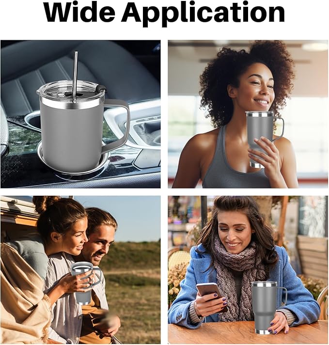 20 oz Tumbler with Handle, Stainless Steel Insulated Tumbler with Lid and Straw, Double Wall Vacuum Coffee Mug Tumbler, Insulated Coffee Thermal Cup for Cold and Hot (Grey, 20 Ounces)