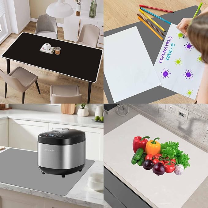 49.2"x15.7"(125cmx40cm) Large Silicone Mats for Kitchen Counter, Non-Slip Placemats, Heat Resistant Countertop Protector, Waterproof Craft Mat, Dark Gray