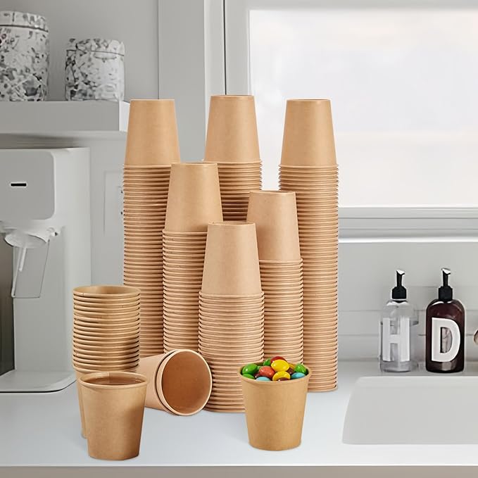 400 Pack 3 oz Kraft Paper Cups, Disposable Bathroom Cups, Mini Mouthwash Cups, Hot/Cold Beverage Drinking Cup for Gargle Espresso Juice Medicine (Brown)