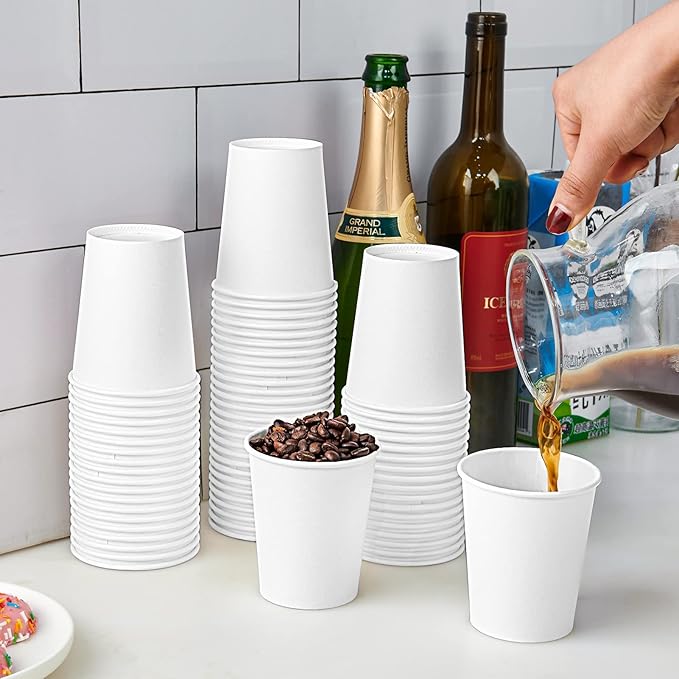 Turbo Bee 300Pack 8oz Paper Cups,Disposable Coffee Cup, White Paper Water Cups,Hot/Cold Beverage Drinking Cup for Party,Travel and Event