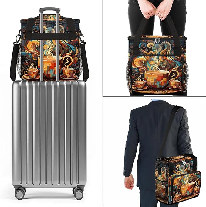 coffee beans cup cartoon Coffee Maker Carring Bag Travel Carrying Storage Tote Bag Compatible with Keurig K-Mini or K-Mini Plus Portable Single Serve Coffee Brewer Case with Pockets for K-cup Pods