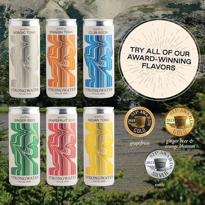 Strongwater Sparkling Grapefruit Soda - 12 Pack Cans (8.4 Fl Oz Each) - Premium Craft Cocktail Mixer Made with Rocky Mountain Water, Grapefruit, Sea Salt - Real Cane Sugar, No Artificial Flavor