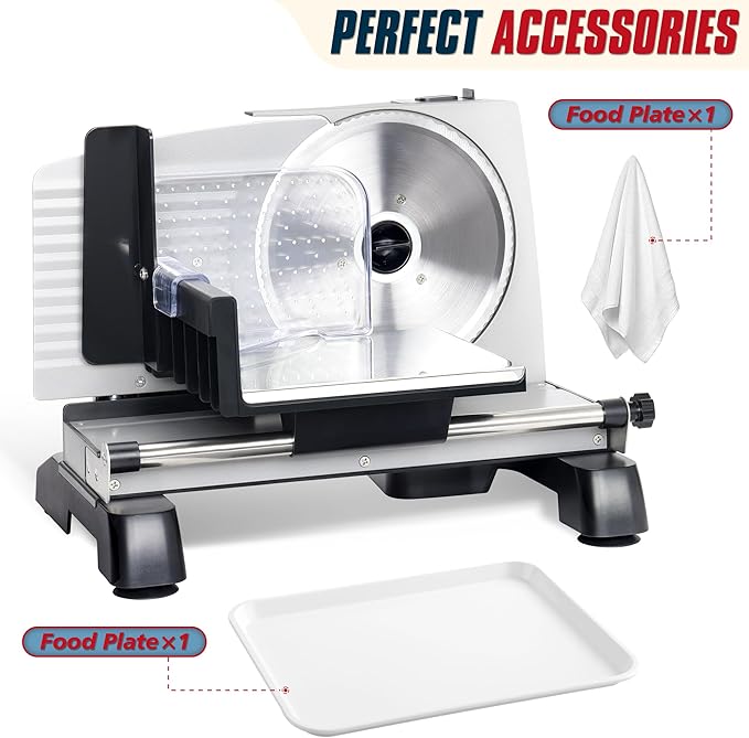 Meat Slicer, 200W Electric Food Deli Slicer with Adjustable Thickness and 2 Removable 7.5 Inch Stainless Steel Blades for Cheese and Bread, Ideal for Home (0-18 mm/0-0.7 Inches)