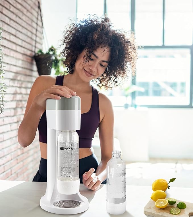 Sparkling Water Maker, Soda Maker Machine for Quickly Creating Refreshing Soda, Includes 2x BPA-Free 1L Carbonation Bottle, Compatible with 60L CO2 Carbonator (White, 1 L)