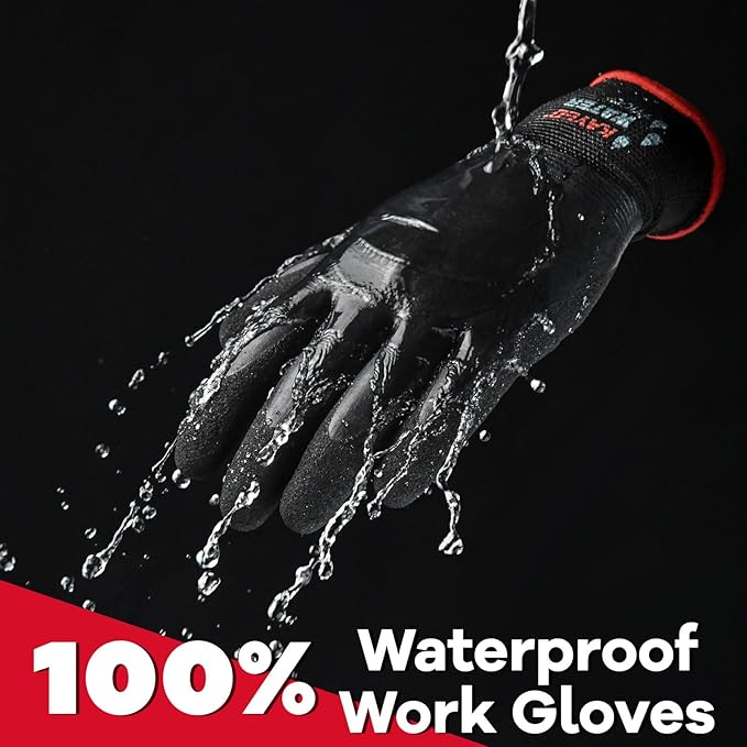 KAYGO Waterproof Work Gloves for Men and Women, Rubber Coated Non-slip Working Gloves for Garden, Outdoor Construction,KG150 (Sky Blue,L)