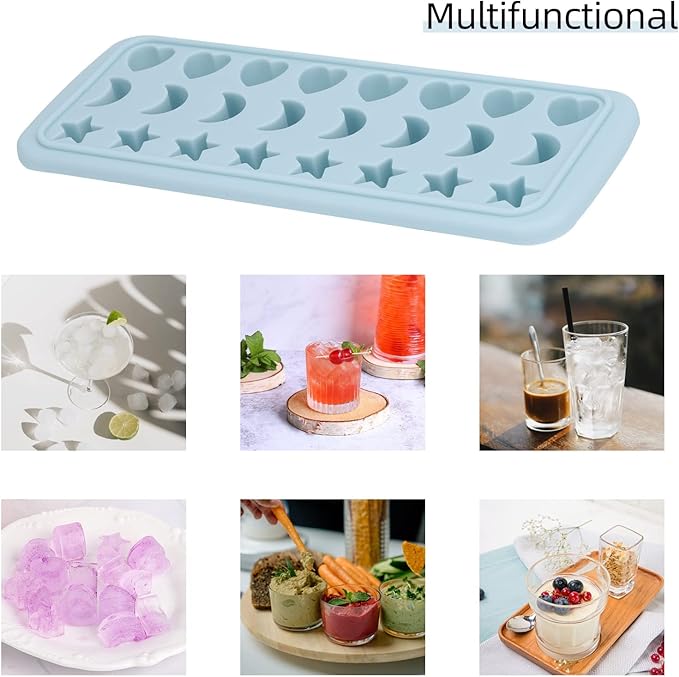 Moon Stars and Heart Ice Cube Tray Silicone Molds with Liquid Dropper,Easy Release Ice Trays with Lid, 24 Cavity Heart Mold for Ice Cubes, Gelatine, Chocolate, Baking and Candy