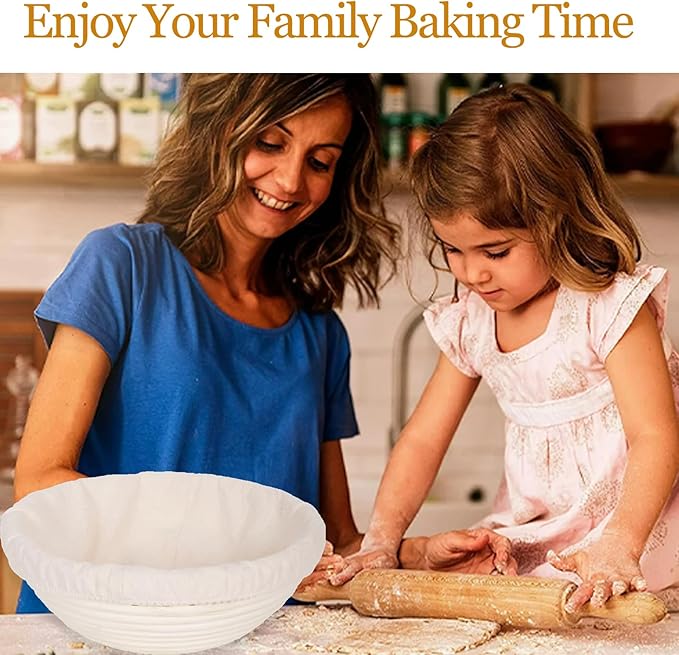 Banneton Bread Proofing Basket - Rattan Proofing Baskets for Sourdough Bread | Banneton Baskets Bowls with Linen Liners for Artisan Homemade Bread Baking (9 inch Basket Set of 2 with Baking Supplies)