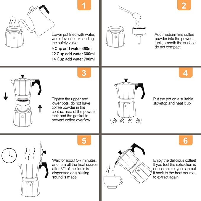 Aluminum 6 Cup 300ml Moka Pot Express Coffee Maker Stovetop Espresso Percolator Coffeemaker Italian Classic Style Brewing Greca Cafe Mocha Machine for Cafeteras Lover Camping Travel and Home Use 10oz