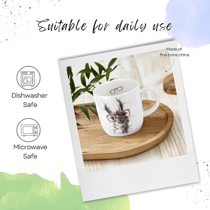 Royal Worcester Wrendale Designs 14 oz Mug, No Probllama - Fine Bone China with Llama Motif - Woodland Themed Tea Mug for Cozy Cottagecore Homes - Safe Ceramic Drinkware for Daily Use