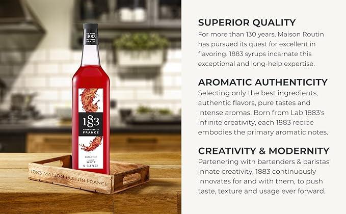 1883 Spritz Syrup for Drinks – Made in France, Premium Cocktail Mixer, 1 Liter Glass Bottle