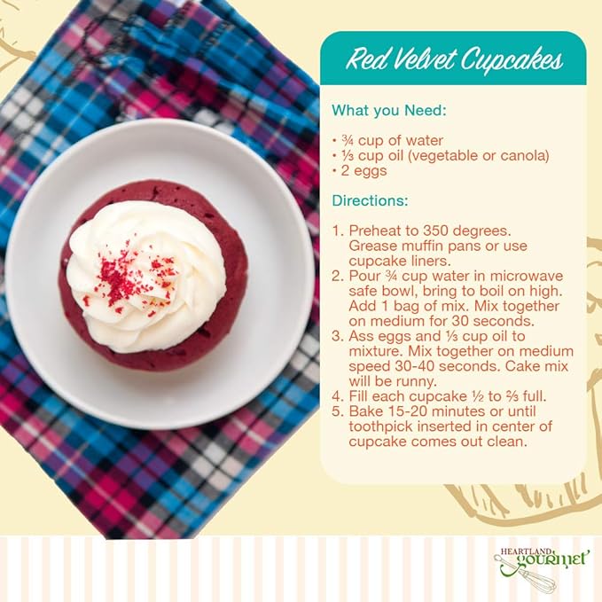 Heartland Gourmet Gluten Free Red Velvet Cupcake Mix - Rich and Decadent - Certified Gluten Free Ingredients - All Purpose - Safe for Celiac Diet - 2022 - Pack of 1
